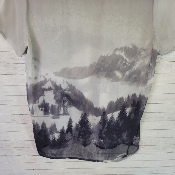 MAISON SCOTCH SHEER SHORT SLEEVE MOUNTAIN SCENE BLOUSE, SZ 6 - Picture 5 of 14